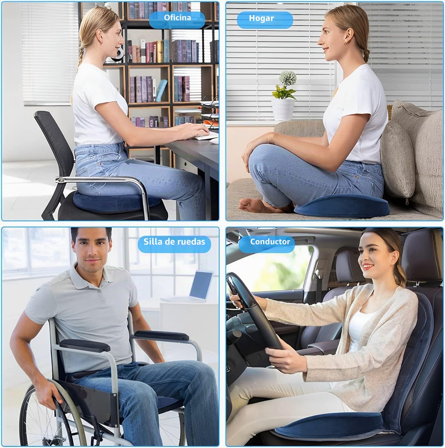 Surwin Cojín Antiescaras Cojín Silla Oficina, Cojín Lumbar para Adultos Alivio Dolor de Coxis Cojines, Cojin Antiescaras para Silla de Ruedas para Embarazo Postparto (1 Pieza,Cuadrado-Negro)