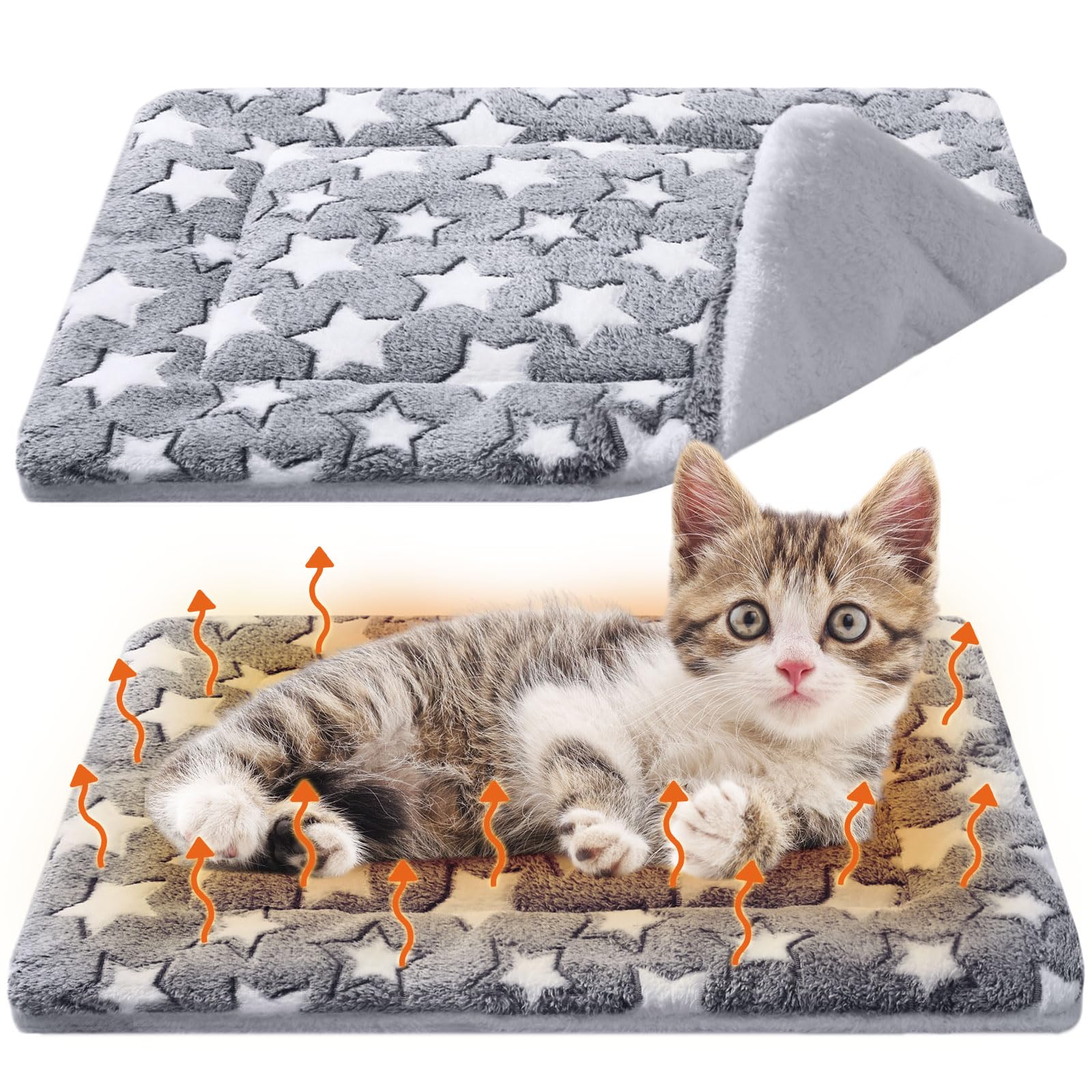 2 Pack Self Warming Cat Dog Bed Pad, Grey, 21" X 14", Stars — image 1