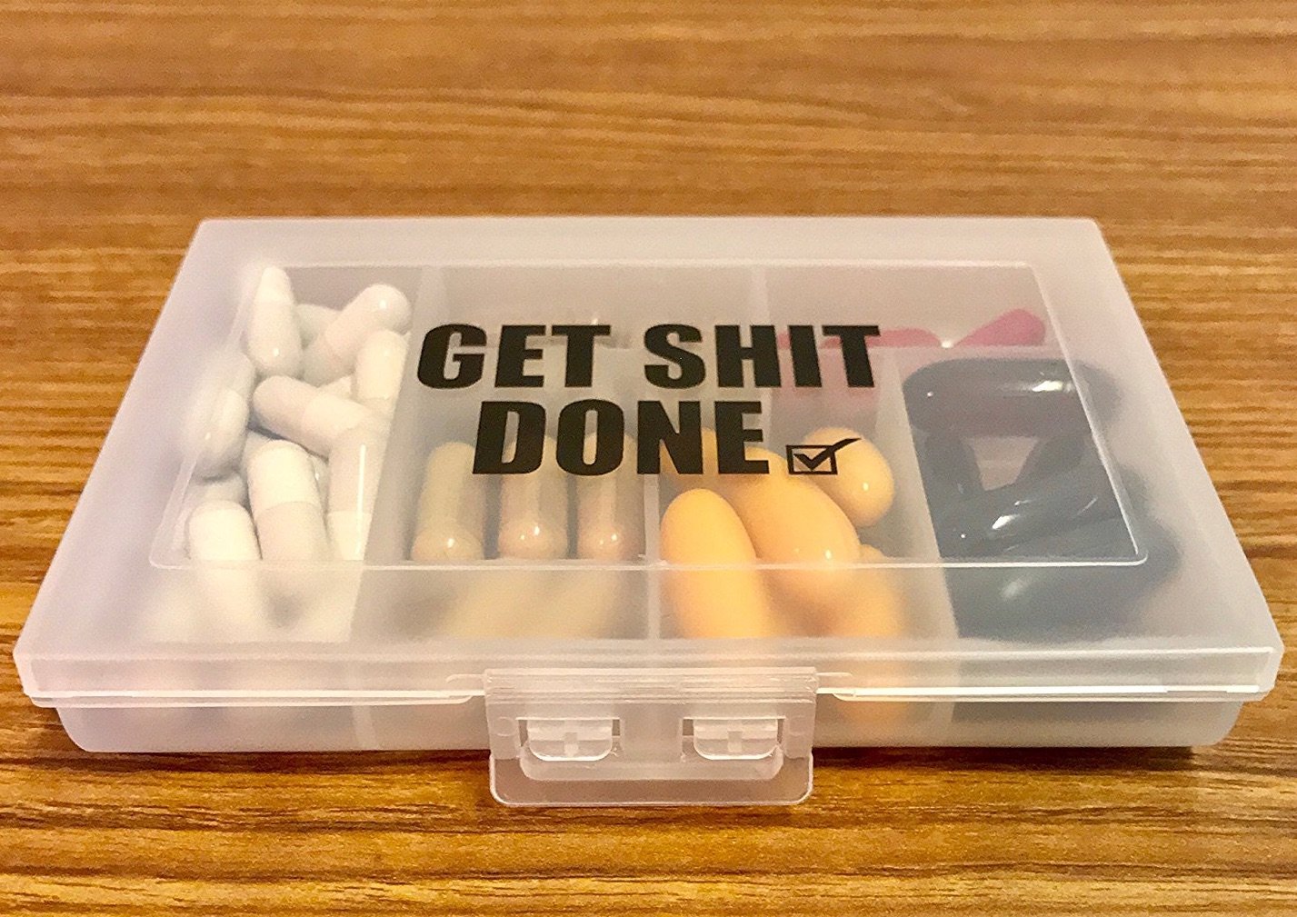 Plastic Pill case for 7 Day Storage (1, Get It Done-clear)