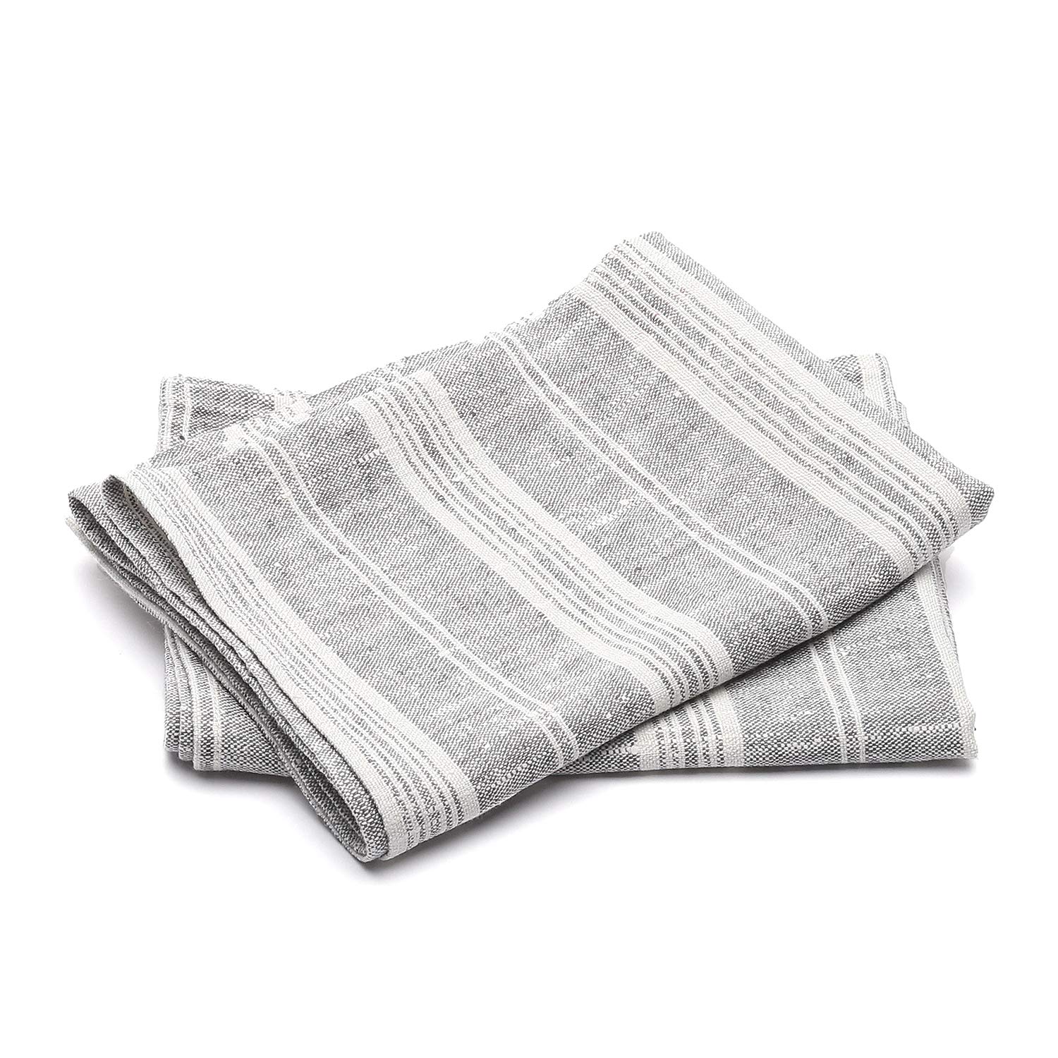 Linenme Graphite Set Of 2 Linen Tea Towels Multistripe 46 X 65 Cm, Made In Europe, Kitchen Linen, European Linen, Machine Washable, Super Absorbent