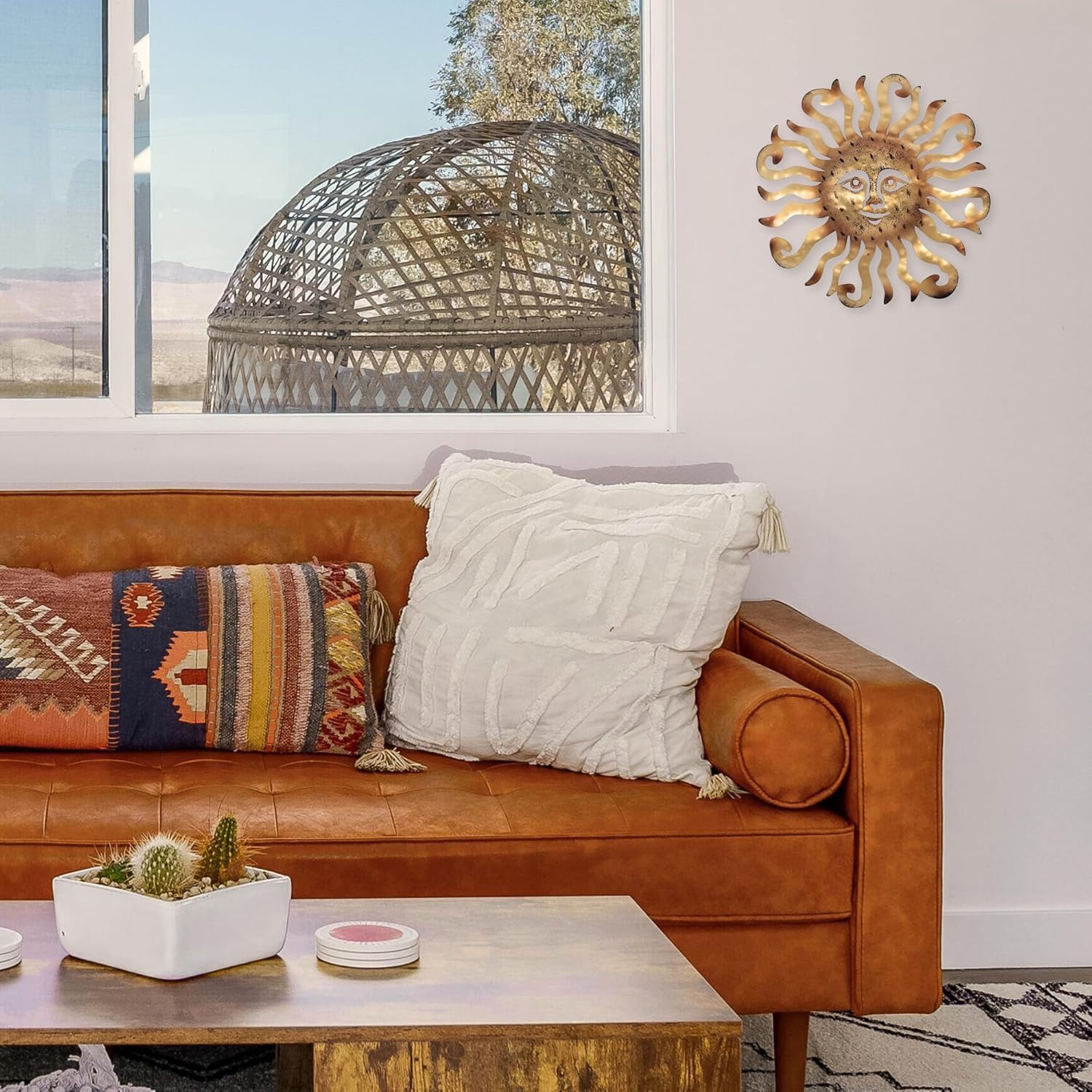 Metal Sun Wall Hanging Decor – Golden Sun Face Decoration for Indoor & Outdoor – Rustic Southwestern Style Home, Garden, Porch, Patio, Yard – Decorative and Unique Gift for Housewarmings or Holidays