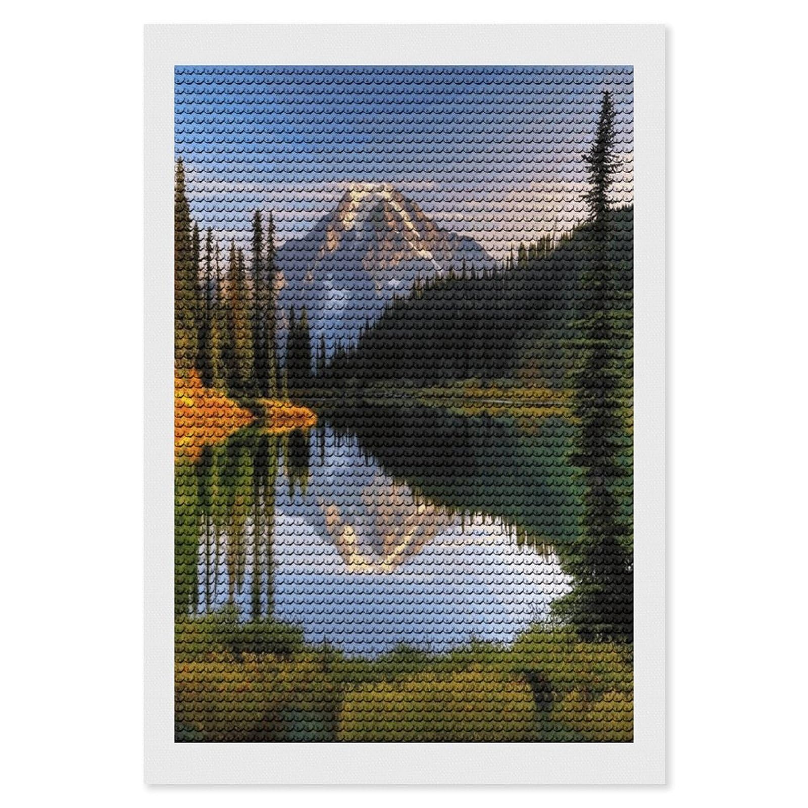 JTREHY Mountain and Lake Pictures Diamond Art Kits Personalized DIY Round Diamond Painting Kits for Beginner Full Drill Diamonds Dots Paintings for Adults Gem Art Crafts Home Decor