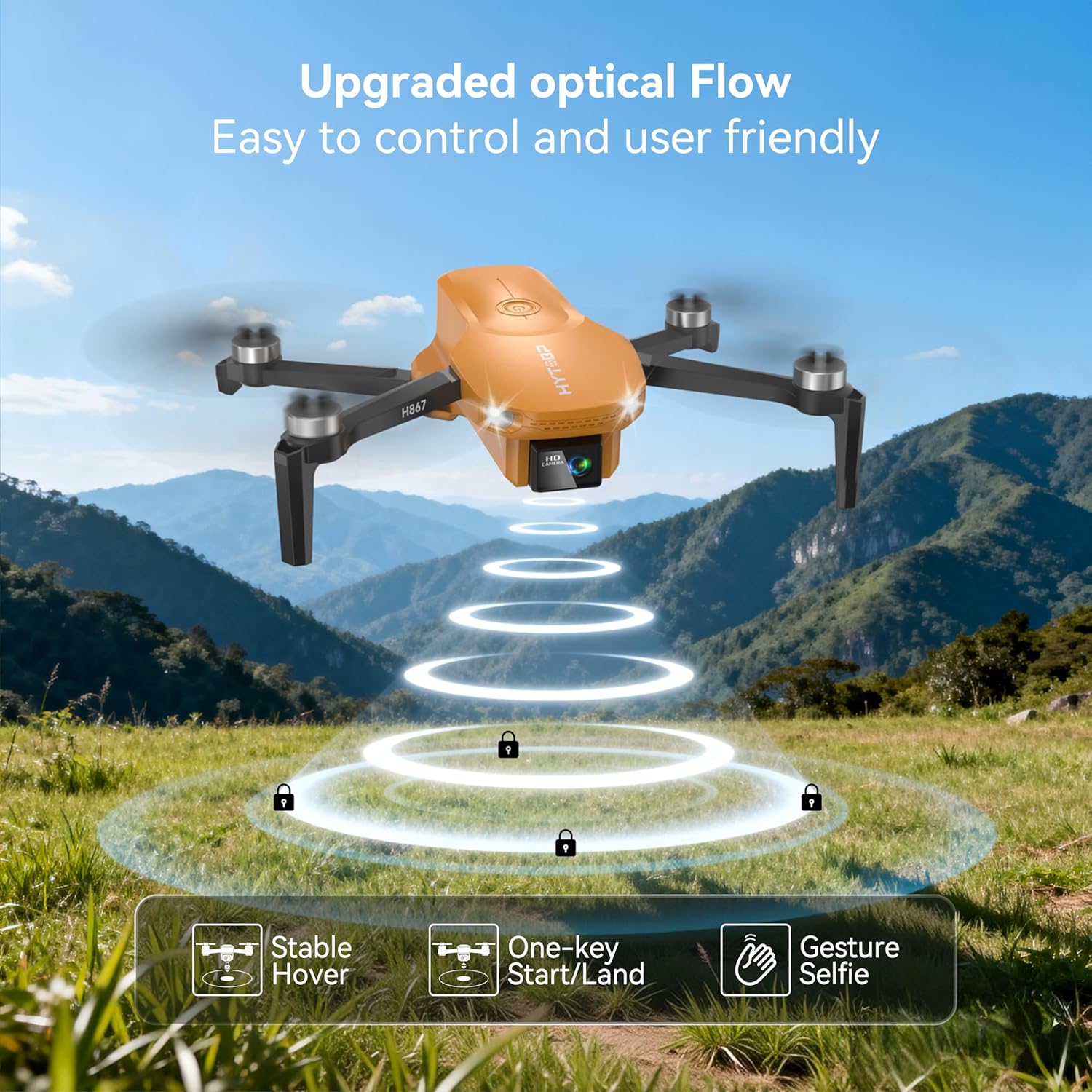 H867,Drone with Camera for Adults 4K, Brushless Motor Foldable RC Quadcopter for Beginners with 2 Batteries 36Min Flight, Optical Flow, Headless Mode, 360° Flips, One Key Takeoff