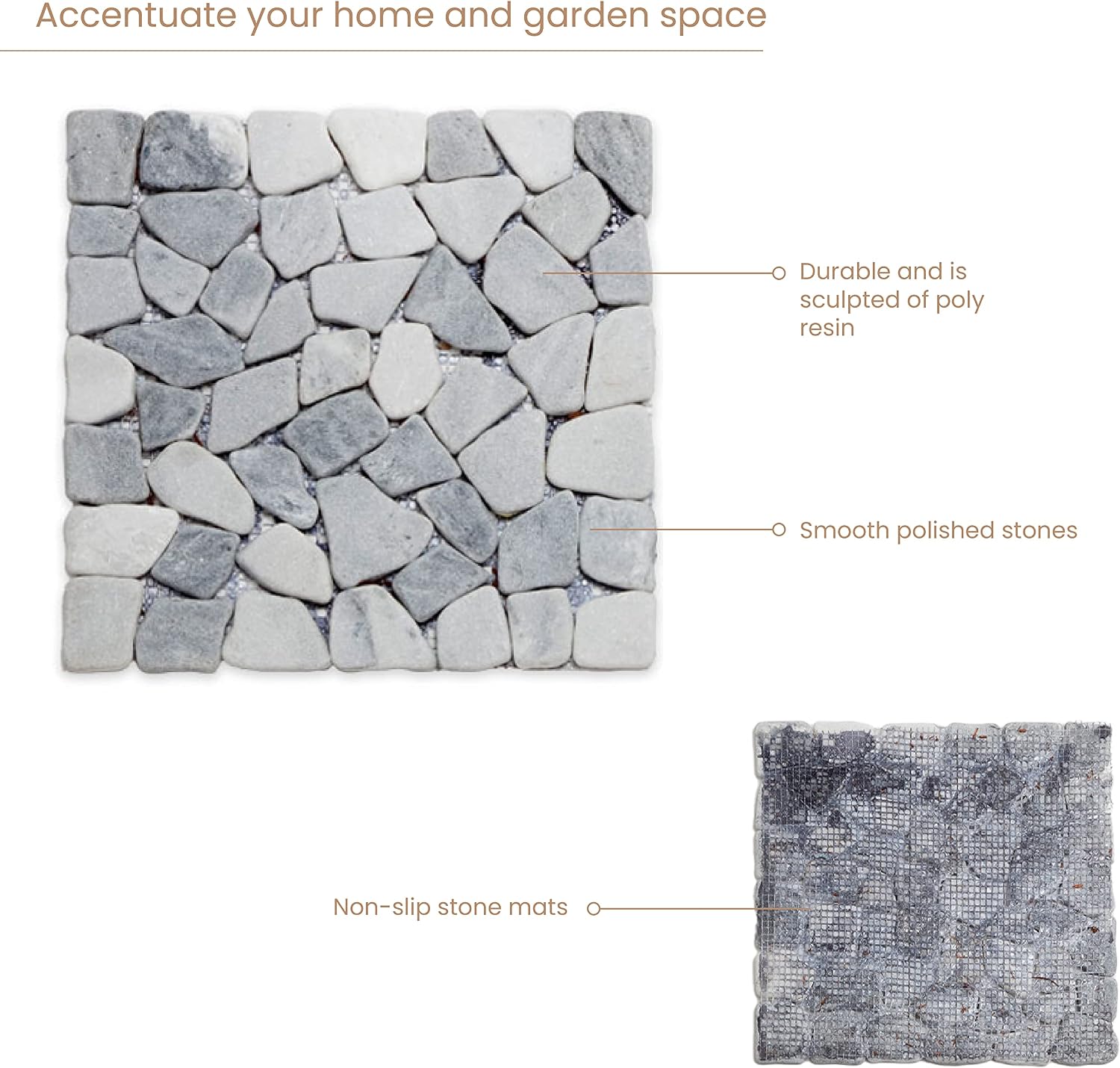 Bits and Pieces - 12” Square Marble Riverstone Stepping Stones - Garden Mats - Set of 3 - Yard Decorations - Decorative Garden Stones