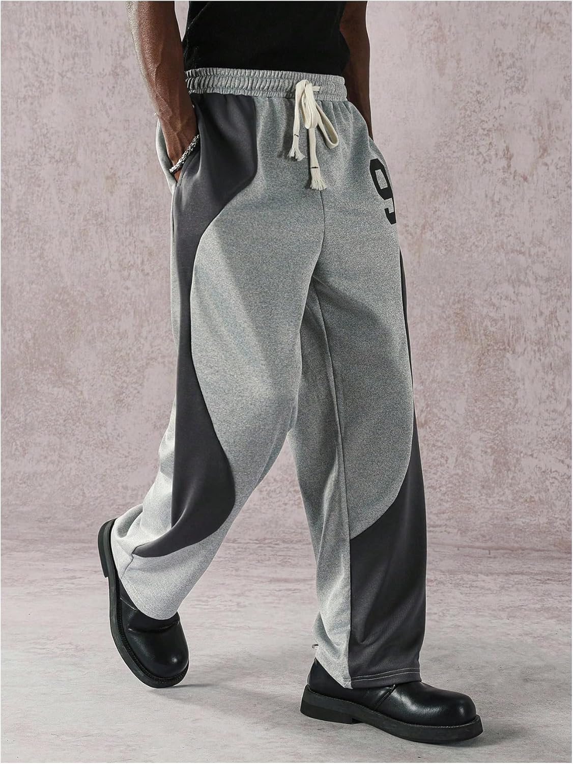 OYOANGLE Men's Color Block Graphic Wide Leg Sweatpants Drawstring Waist Y2K Hip Hop Lounge Pants with Pocket - Image 4