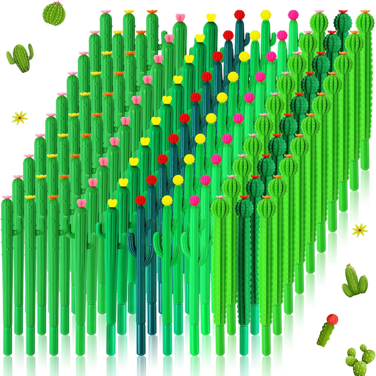 AmazingSpark 300 Pcs Cactus Pens Bulk Cactus Shaped Ballpoint Pens 0.5mm Black Gel Ink Cacti Pen Cute Novelty Plant for Party Favors Gift School Home Office Supplies Summer