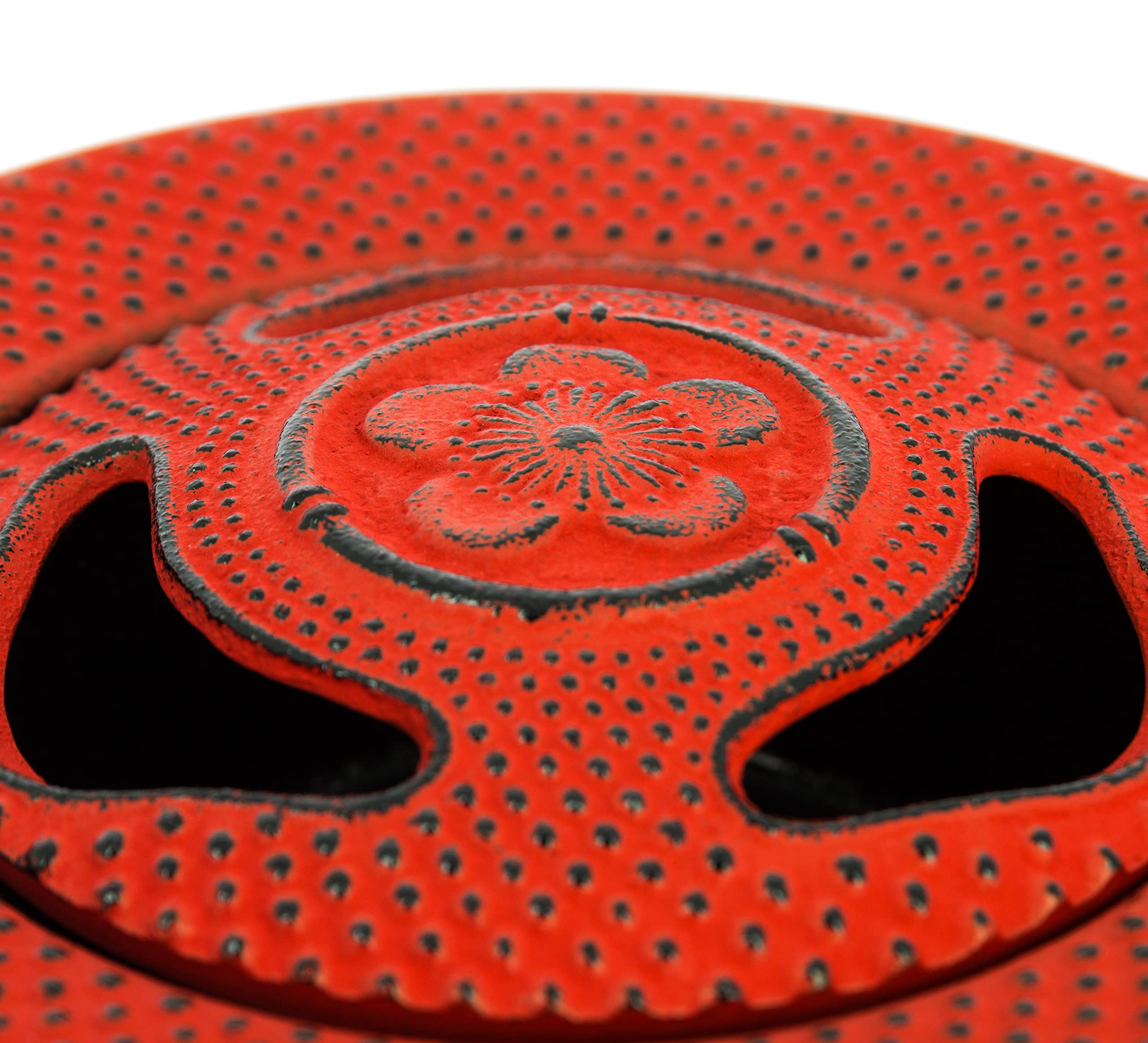 Iwachu Incensario Hierro Colado Japonés Flor de Cerezo, Rojo, Quemador de Incienso - Incluye Marmolina