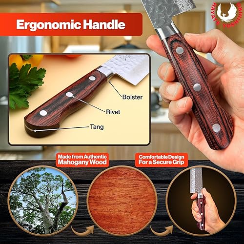 Vista 4 de Yoshihiro VG10 Cuchillo de chef japonés Gyuto de Damasco martillado de 16 capas (7'' (180mm))