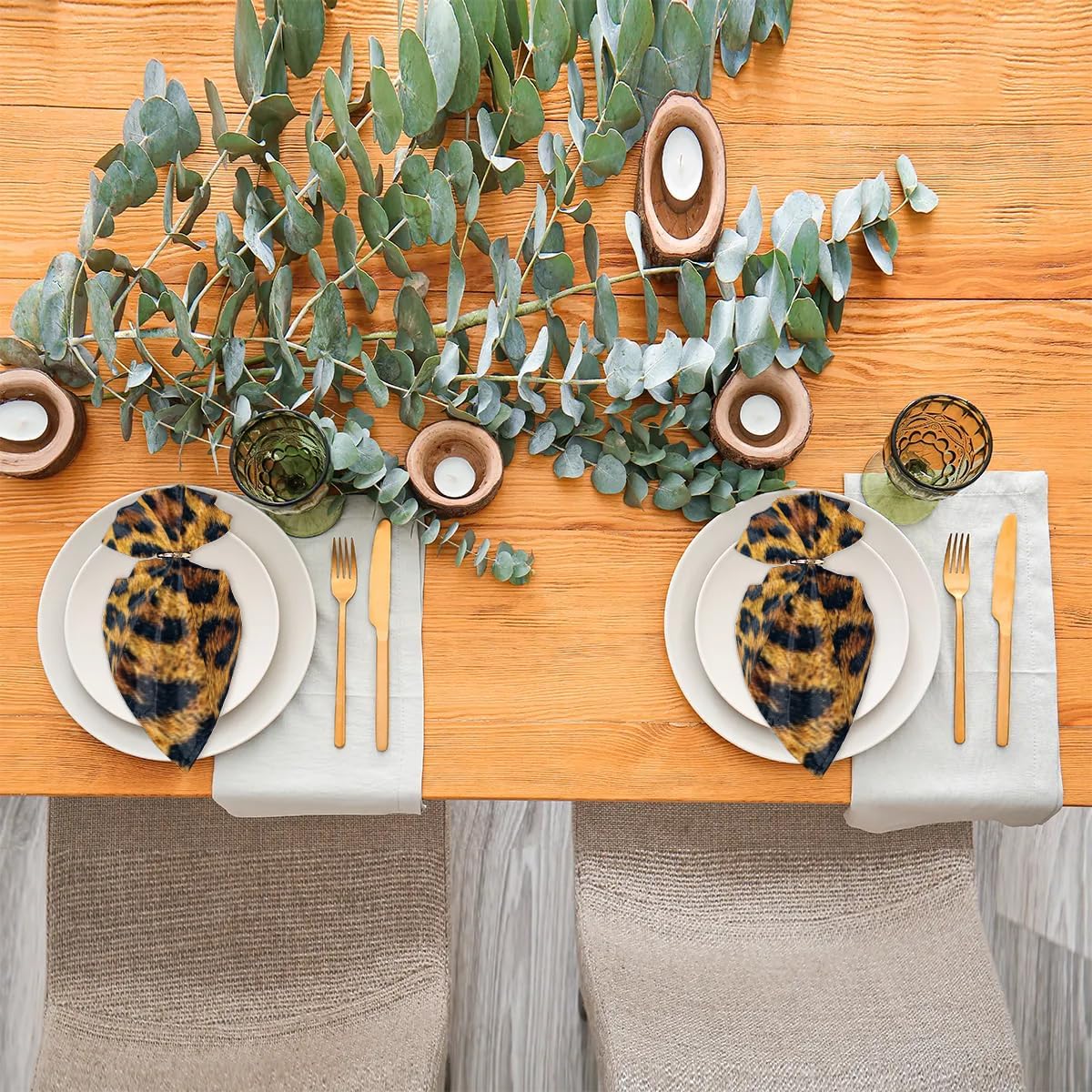 Cloth Napkins Set of 6 Leopard Dinner Napkins Set 20 x 20 Inch Washable Reusable Table Napkin, Table Decor for Kitchen Festival Holiday
