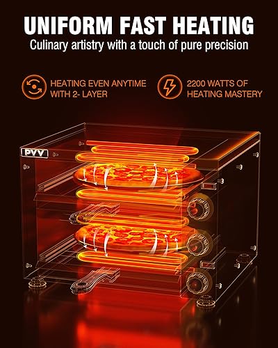 Miniatura 4 de PYY Horno de pizza comercial – Hornos de pizza de dos pisos de 12 pulgadas, 2 capas de encimera, cocina eléctrica para interiores con temporizador
