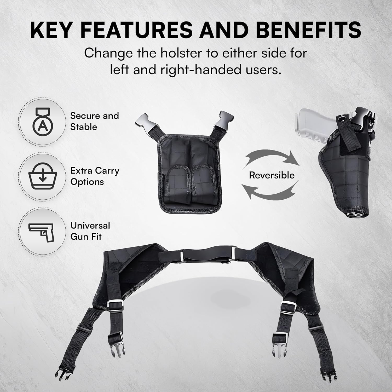 Dinosaurized Baldman Shoulder Holster, Vertical Gun Holster & Double Magazine Pouch, Adjustable Universal Fit, Compatible with Compact to Large Pistols, Fits 1911 and Most Kinds of Pistols.