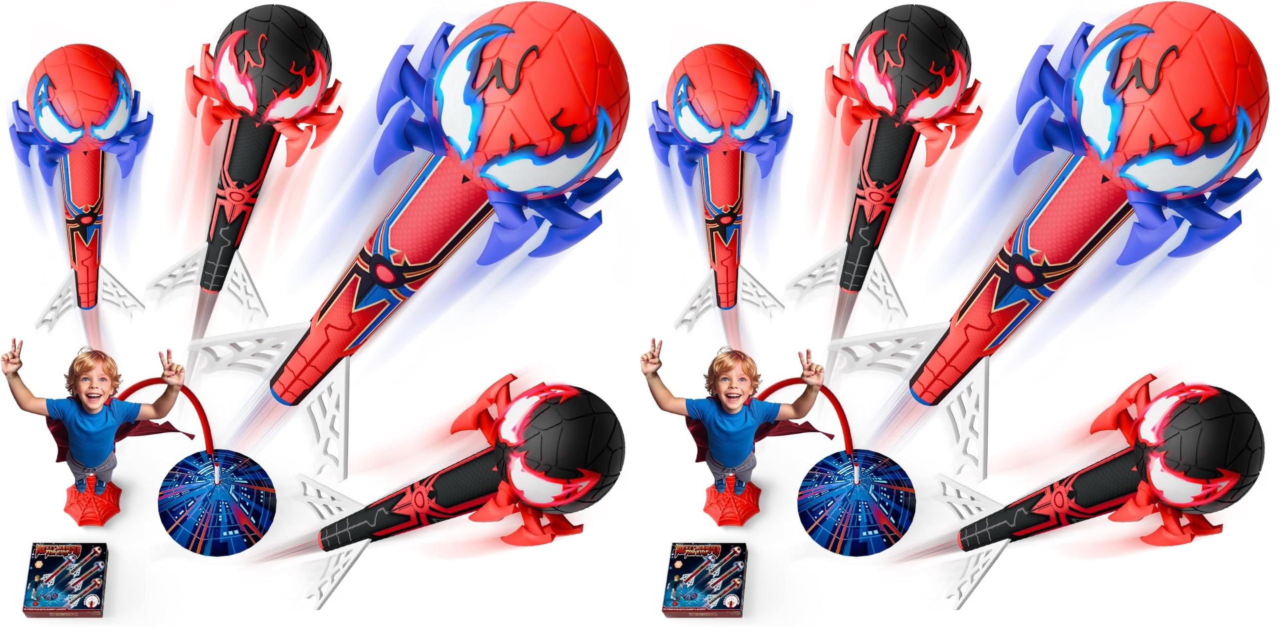 TIKAFONY Spider Rocket Launcher for Kids, 4 Rockets with Web Air Pump, Stomping Launch Toys, Outdoor Spider Toys Gifts for 3-10 Year Old Boys &amp; Girls (Pack of 2)