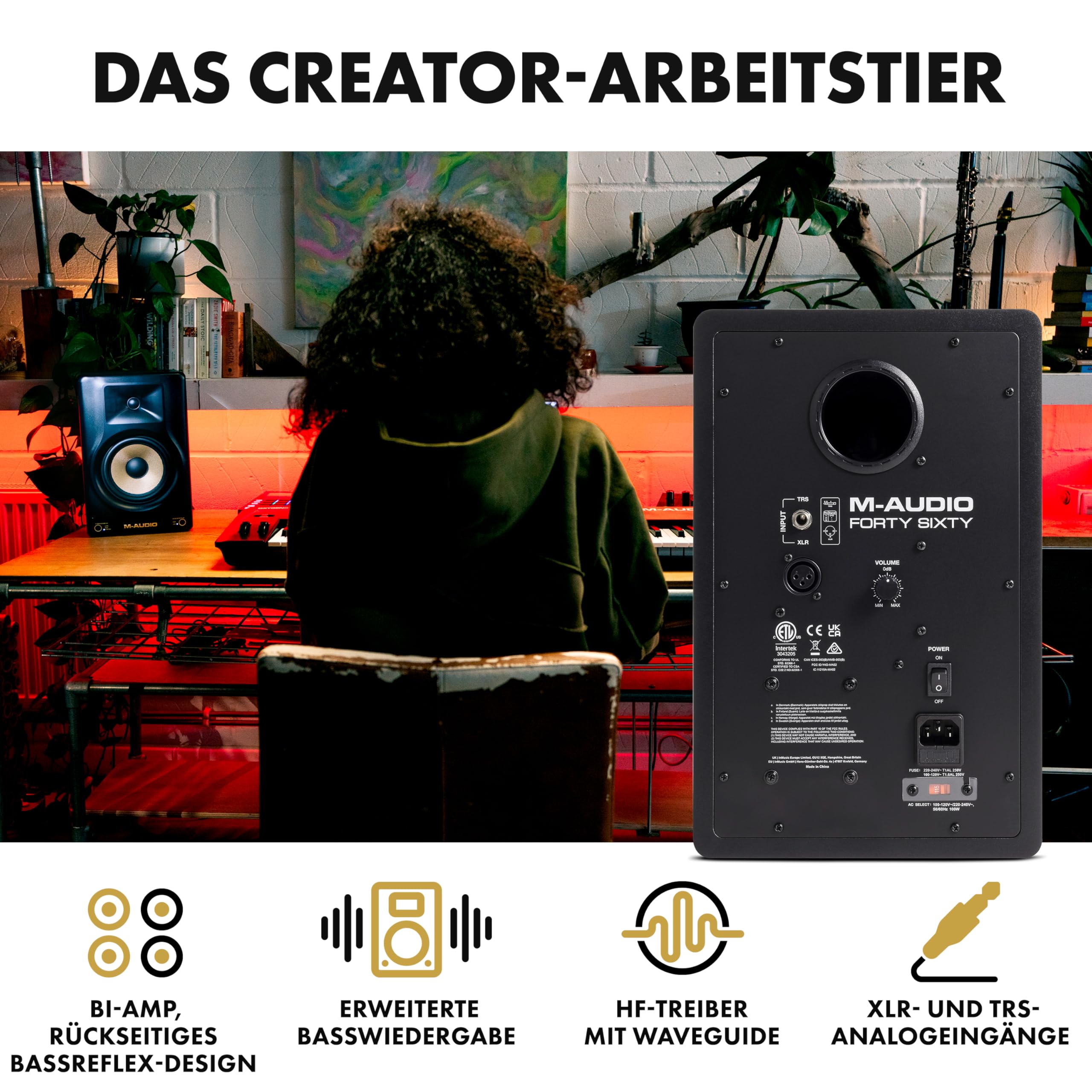 M-AUDIO Forty Sixty 6.5" Studio Monitor Lautsprecher für Produktion und Mixing mit Präzisions-DSP Frequenzweiche, EQ, Steuerungs-App und Bluetooth, 100 W
