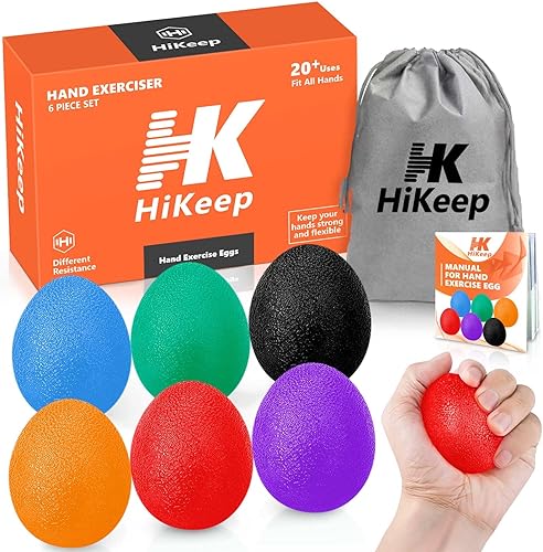 HiKeep Bolas de ejercicio de mano, forma de huevo, terapia física, kit de entrenamiento de resistencia diferente, juego de 6