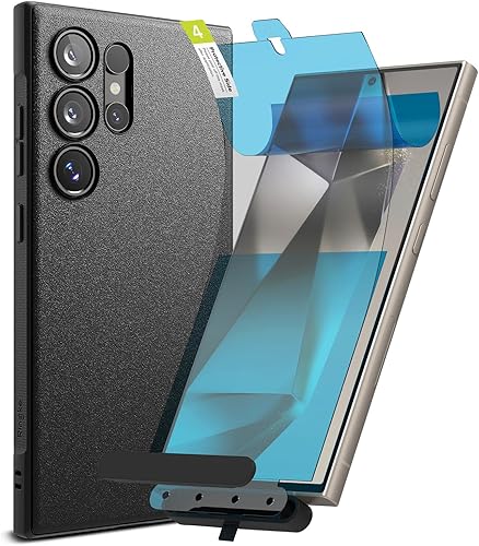 Miniatura 1 de Ringke Onyx - Funda compatible con Galaxy S24 Ultra negra + doble película fácil compatible con Galaxy S24 Ultra (paquete de 2)