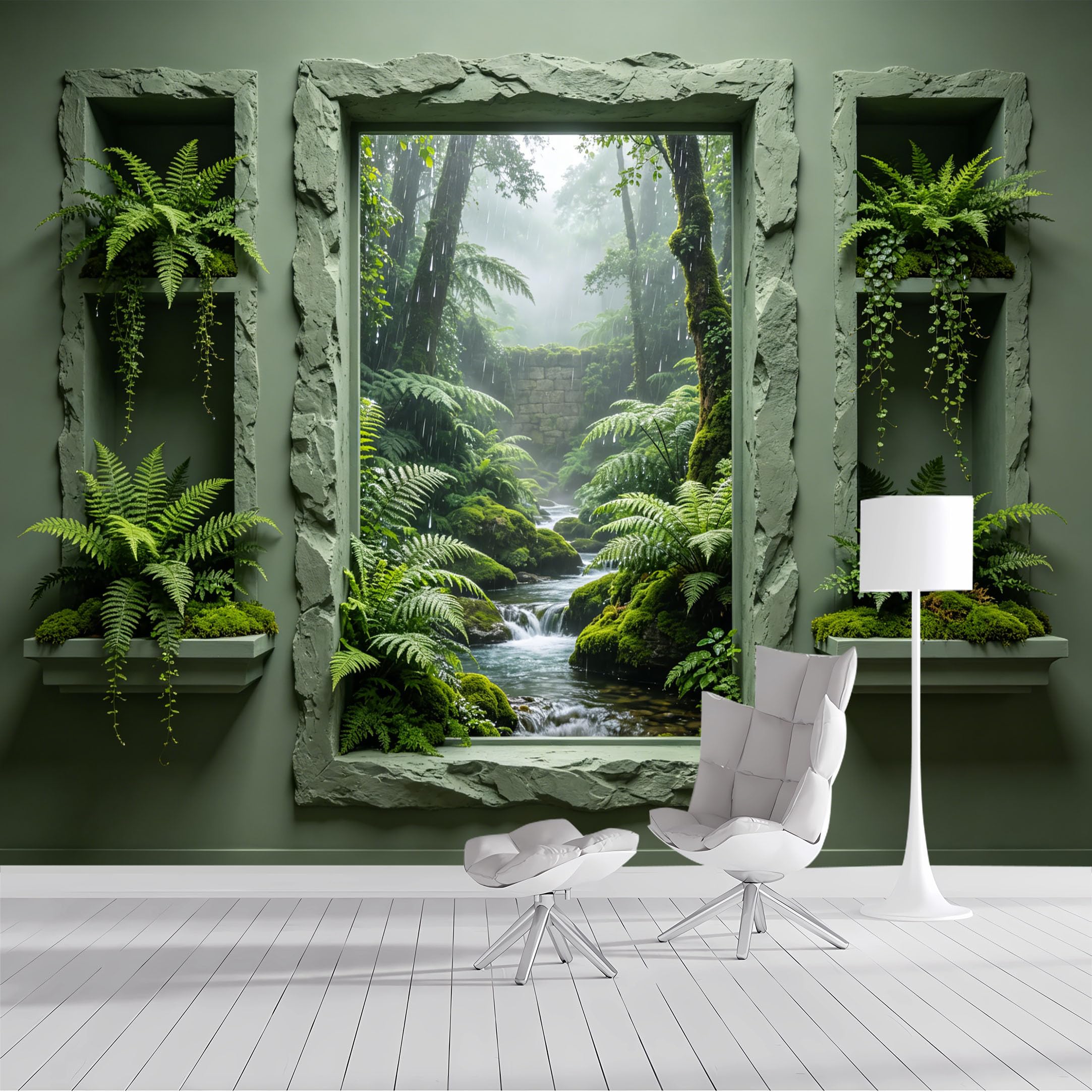 Yzpallescene Bh2606080275 Custom Size Wall Mural Tropical Rain Forest Waterfall Stone Window View 3D Effect Selfadhesive Wall Fabric Removable Wallpaper Wall Decor For Living Room Bedroom Bathroom
