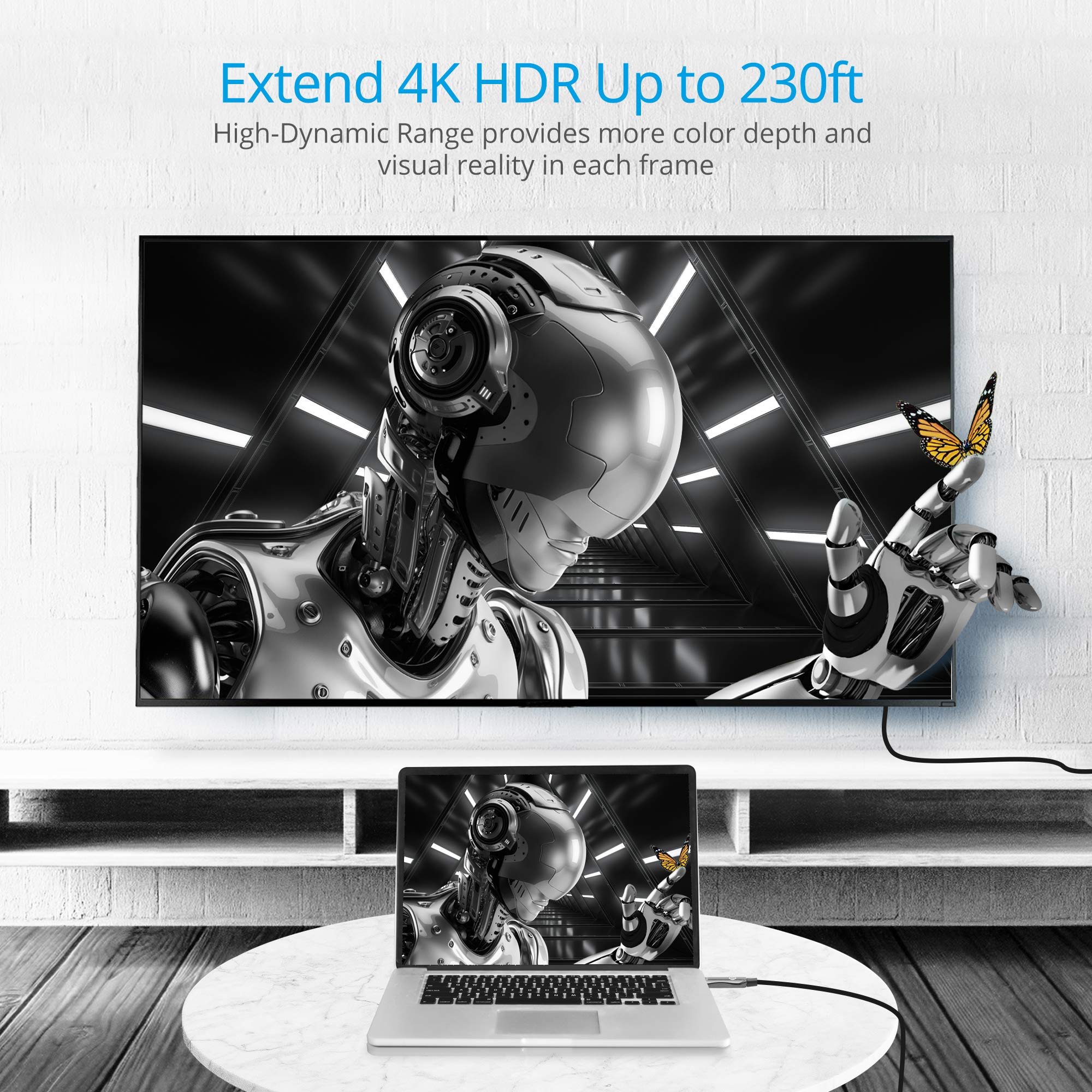 gofanco Cavo Ethernet 4K HDMI 2.0 Extender Balun Over CAT6 - Loopout su TX, fino a 200 piedi a 4K a 60Hz YUV 4:4:4, HDR, 18Gbps, HDCP 2.2, IR bidirezionale, PoC, 4K a 1080p Downscale (HD20Ext)