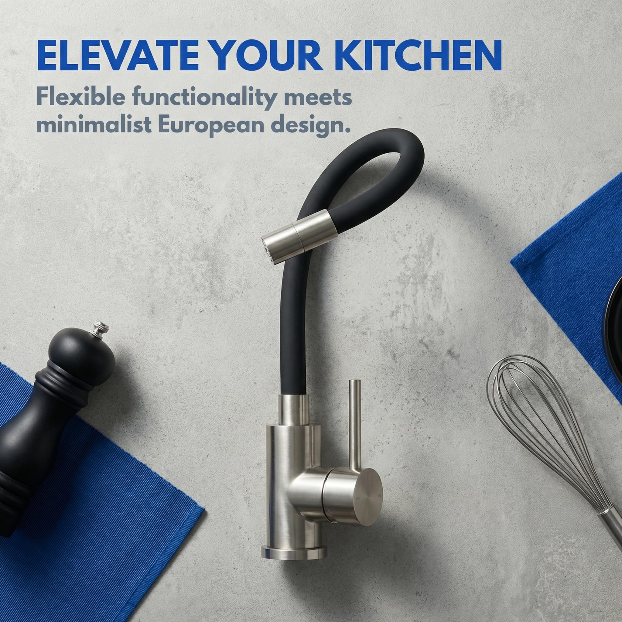 Robinet Cuisine Noir Acier Inoxydable Pivotant 360° 2 Jets Mitigeur Évier