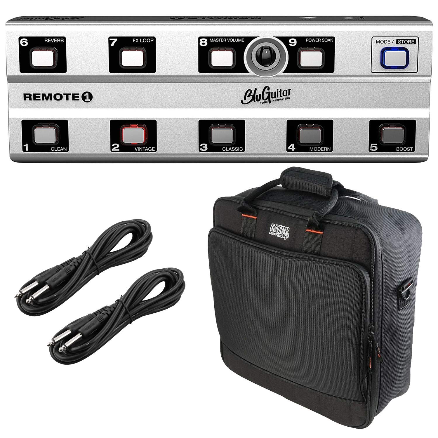 BluGuitar Remote1 – Remote Foot Controller for Amp1, Gator MixerBag 1515, (2) 1/4 Cables Bundle