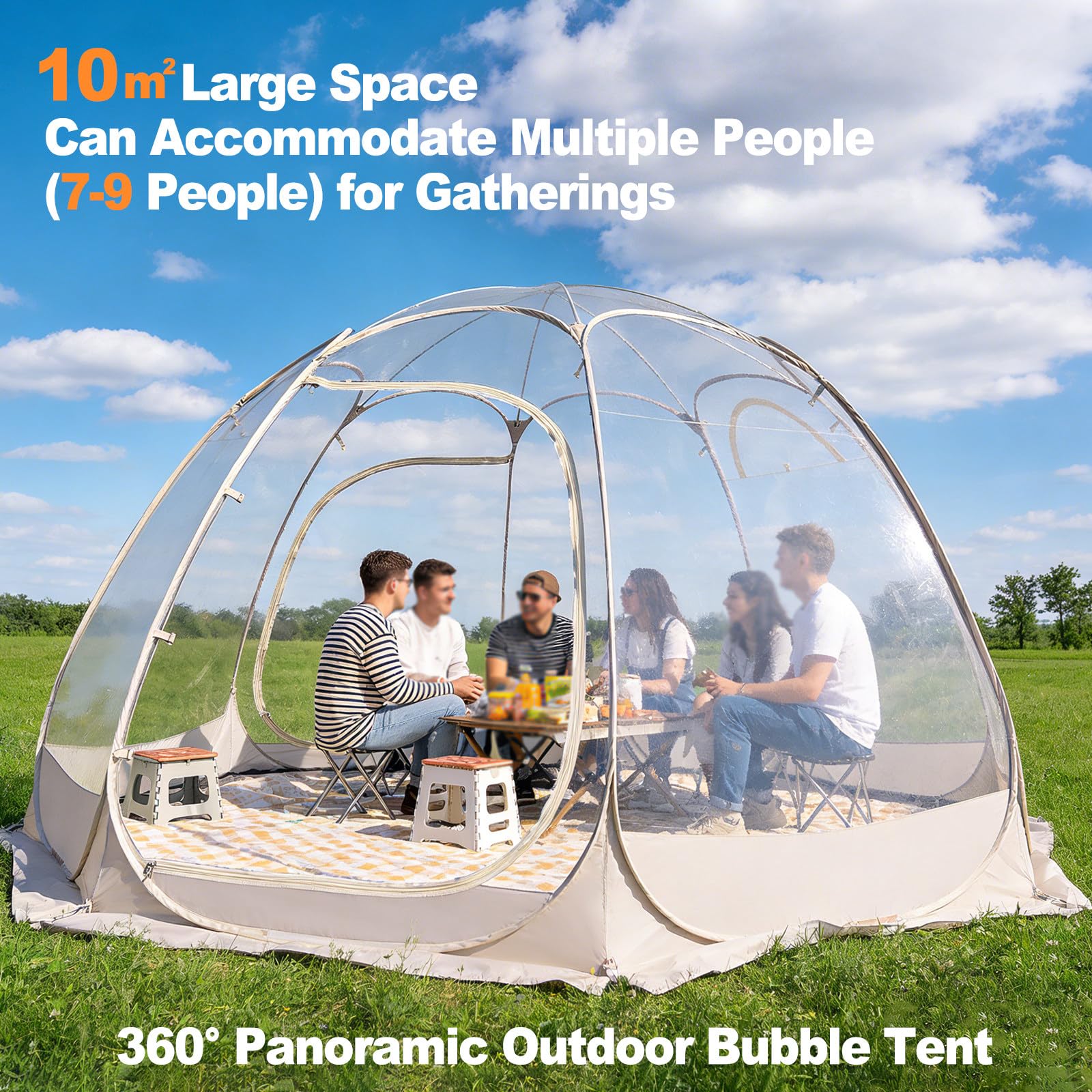 Namiot bąbelkowy typu pop-up, oversize'owy, wodoodporny, przezroczysty namiot kopułowy dla 7-9 osób, przezroczysty namiot bąbelkowy ze śledziami do ochrony przed zimnem