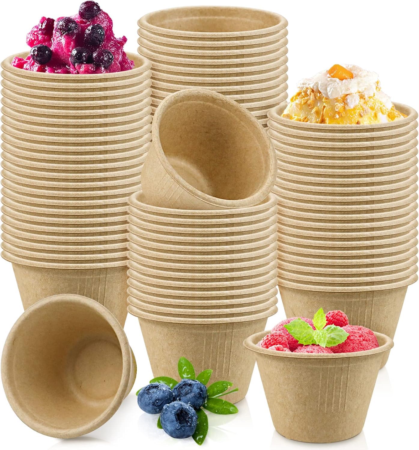 Cmkura 200 Pcs 4 oz Natural Sugarcane Biodegradable Bowls Disposable Paper Bowls Compostable Soup Bowls for Salad,Hot Soup,Pasta and Dessert