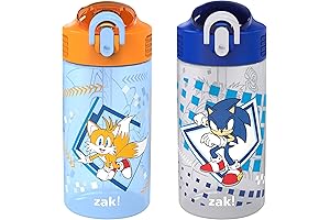 Zak Designs Sonic Water Bottle with Straw for Kids, Pack of 2
