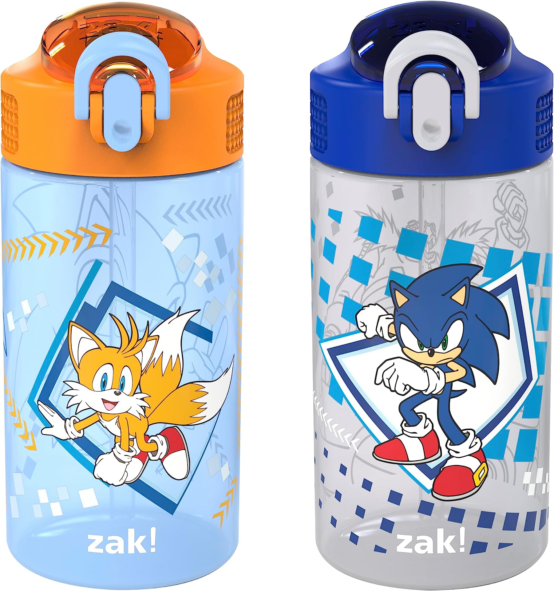 Sonic Kids' 2-Pack Leak-Proof Water Bottles With Straw, Handle and Pop-Up Spout Cover