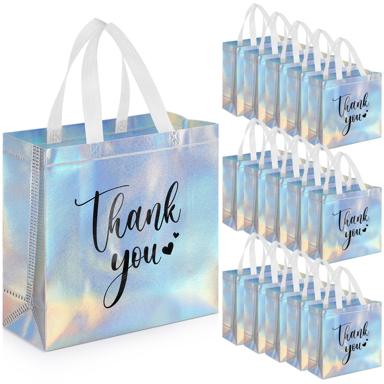 Sweetude 30 Pcs Thank You Gift Bags with Handles Bulk Reusable Goodie Bag Non Woven Foldable Handbag for Graduation Wedding Bridesmaid Gifts (11 x 12 x 5 Inch,Laser) โ image 1