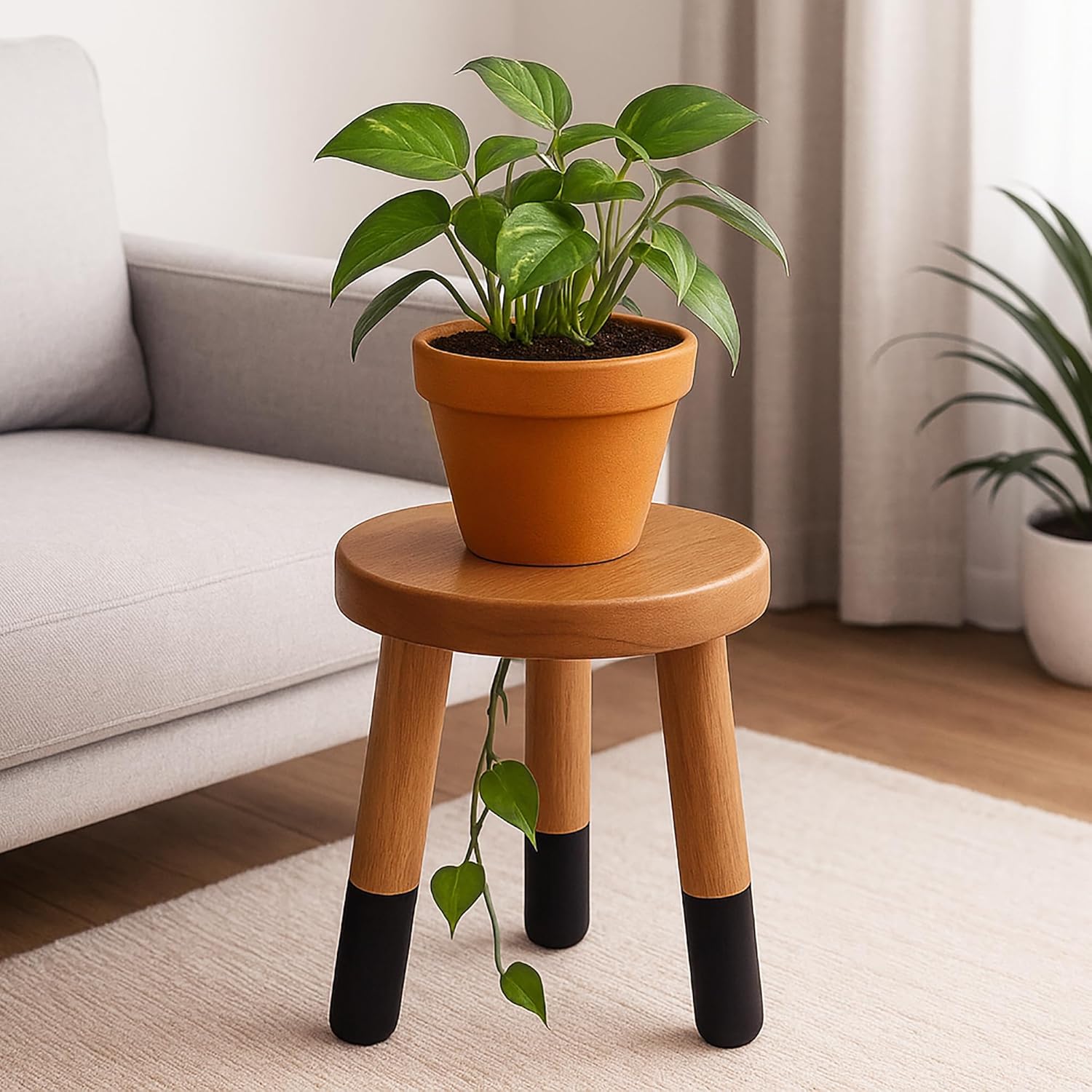 rubber wood 9" round plant stand |dip dyed black stool, wood riser |milking stool (10" h) 10" tall black