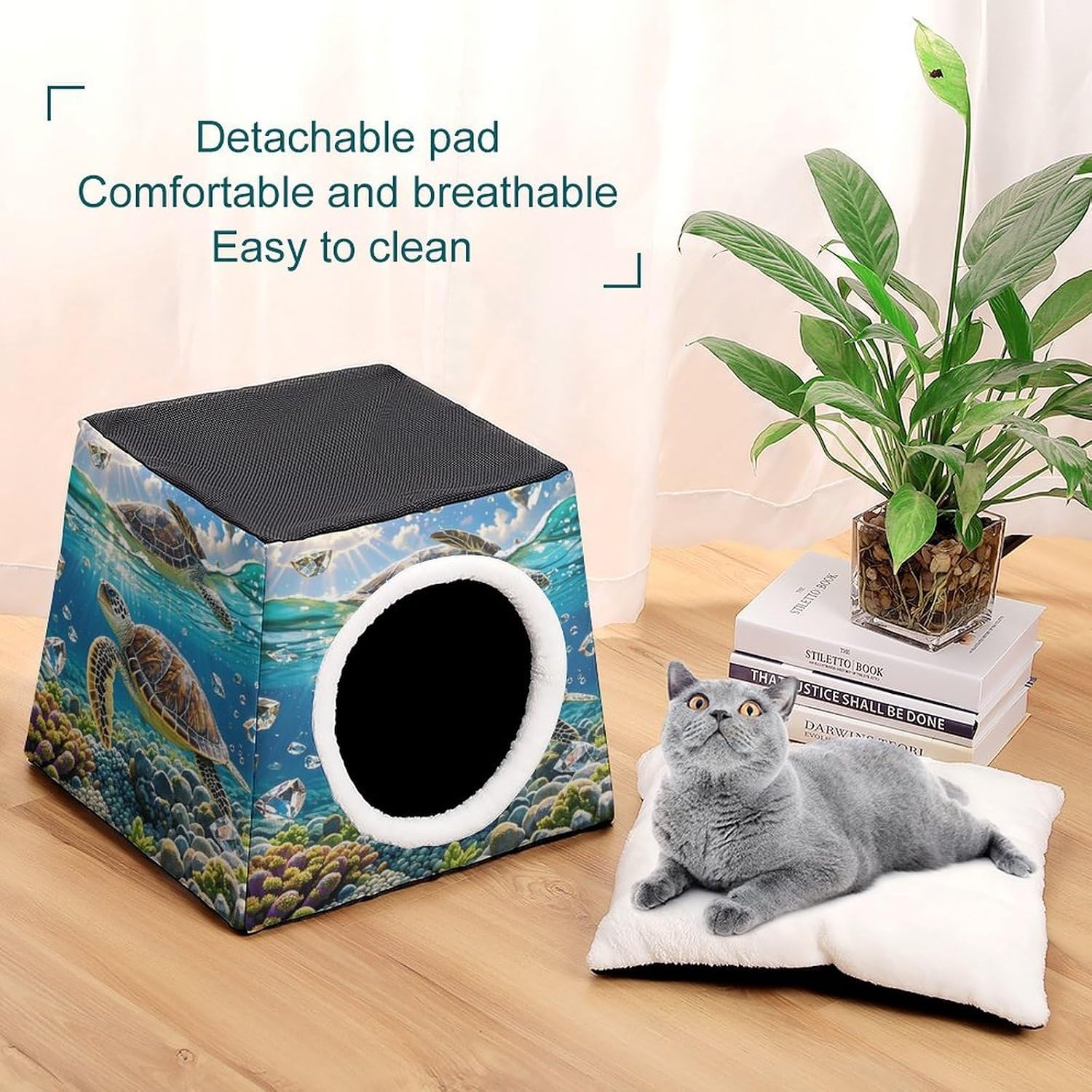 Stylish and Durable Small Pet Beds, Sea Turtles Painting Printing and Pet Tents are Perfect for Pet Play