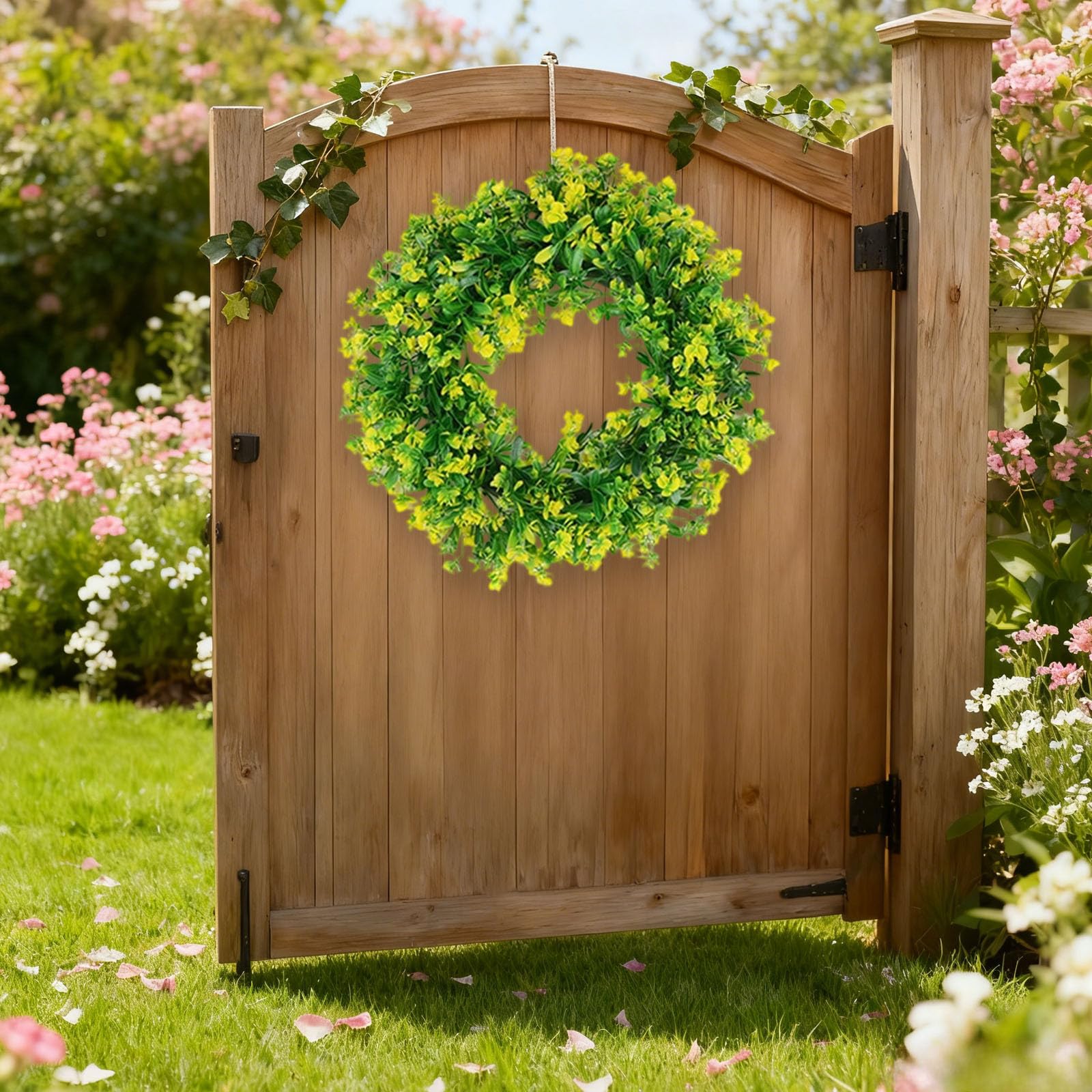 Spring Summer Wreaths for Front Door, 39 cm Summer Door Wreaths Outdoor,Artificial Wreath for Door Window, All Season Summer for Front Door Porch Home Farmhouse Decor (Yellow)