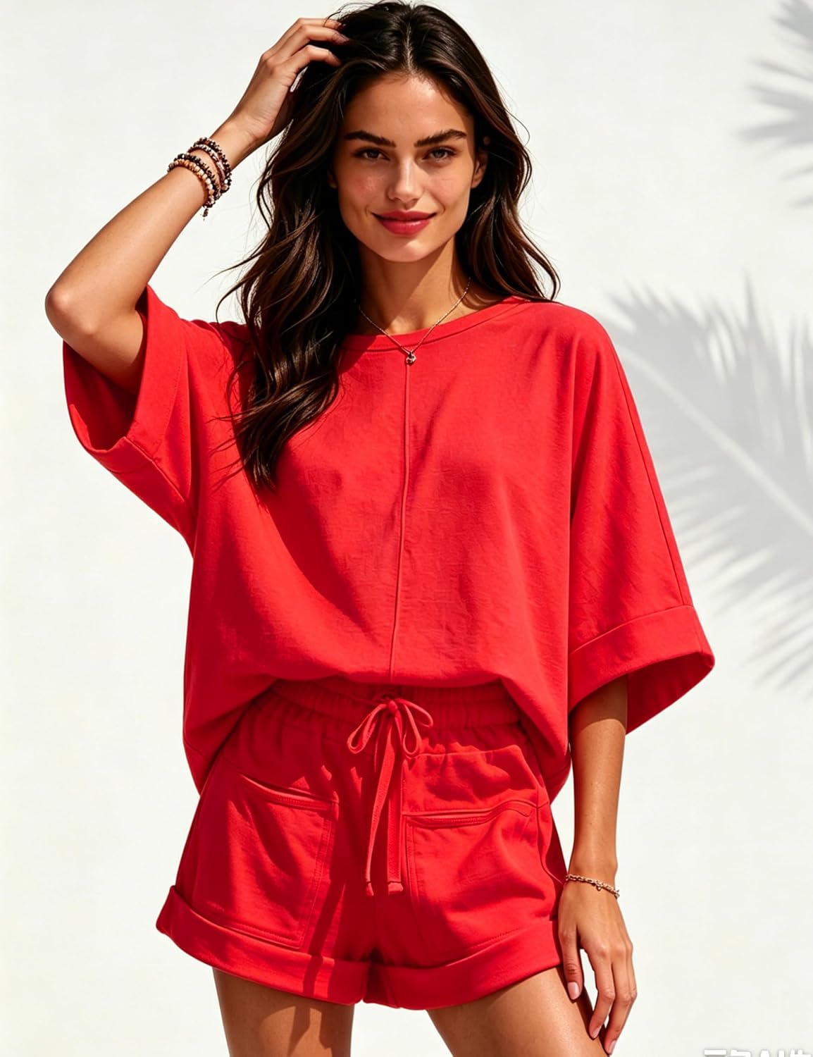 Zontroldy Womens 2 Piece Short Sets Two Piece Outfits Oversized Lounge Set image 4