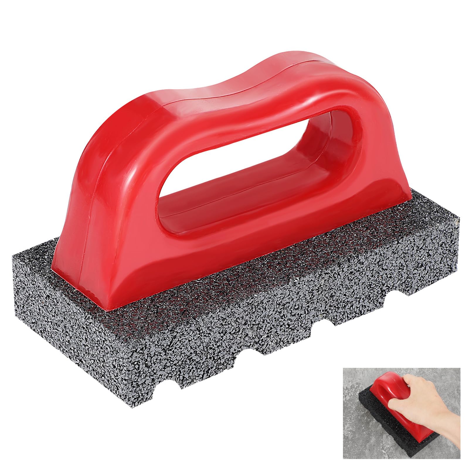 Red Rub Brick with Handle, Fluted 20-Grit Carbofrax Surface Concrete Tools Masonry Tools Smoothing Cleaning Removing Marks Tool (1 Pcs)