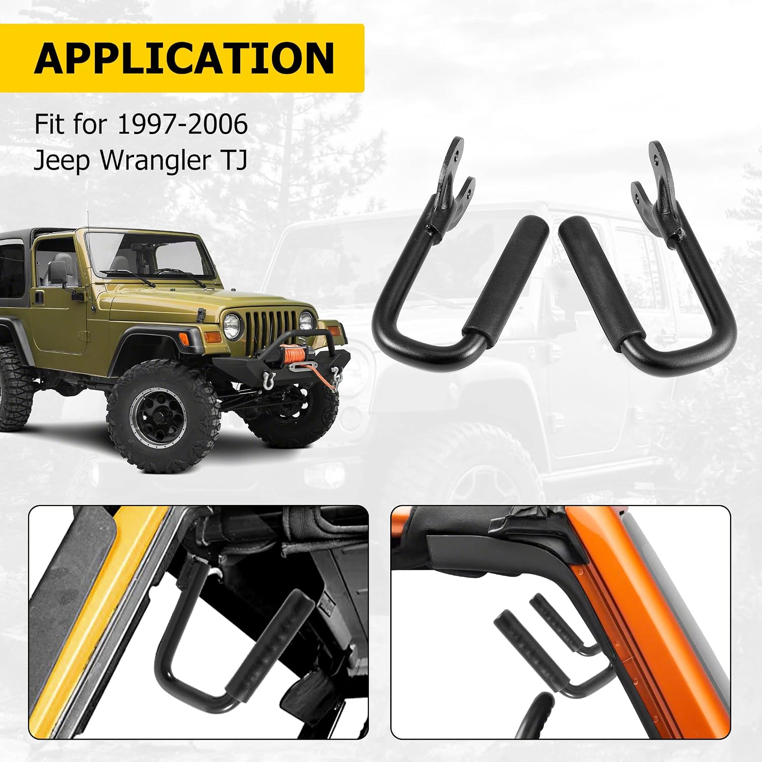 AUXMART 2Pcs Grab Handles Front Grab Bars Hard Solid Steel for 1997 1998 1999 2000 2001 2002 2003 2004 2005 2006 Jeep Wrangler TJ