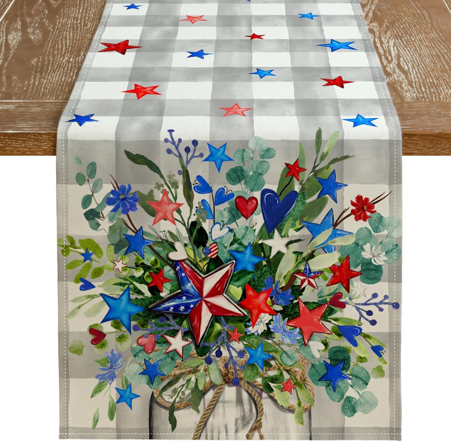Siilues 4th of July Table Runner, Memorial Day Deocr Patriotic Table Runner