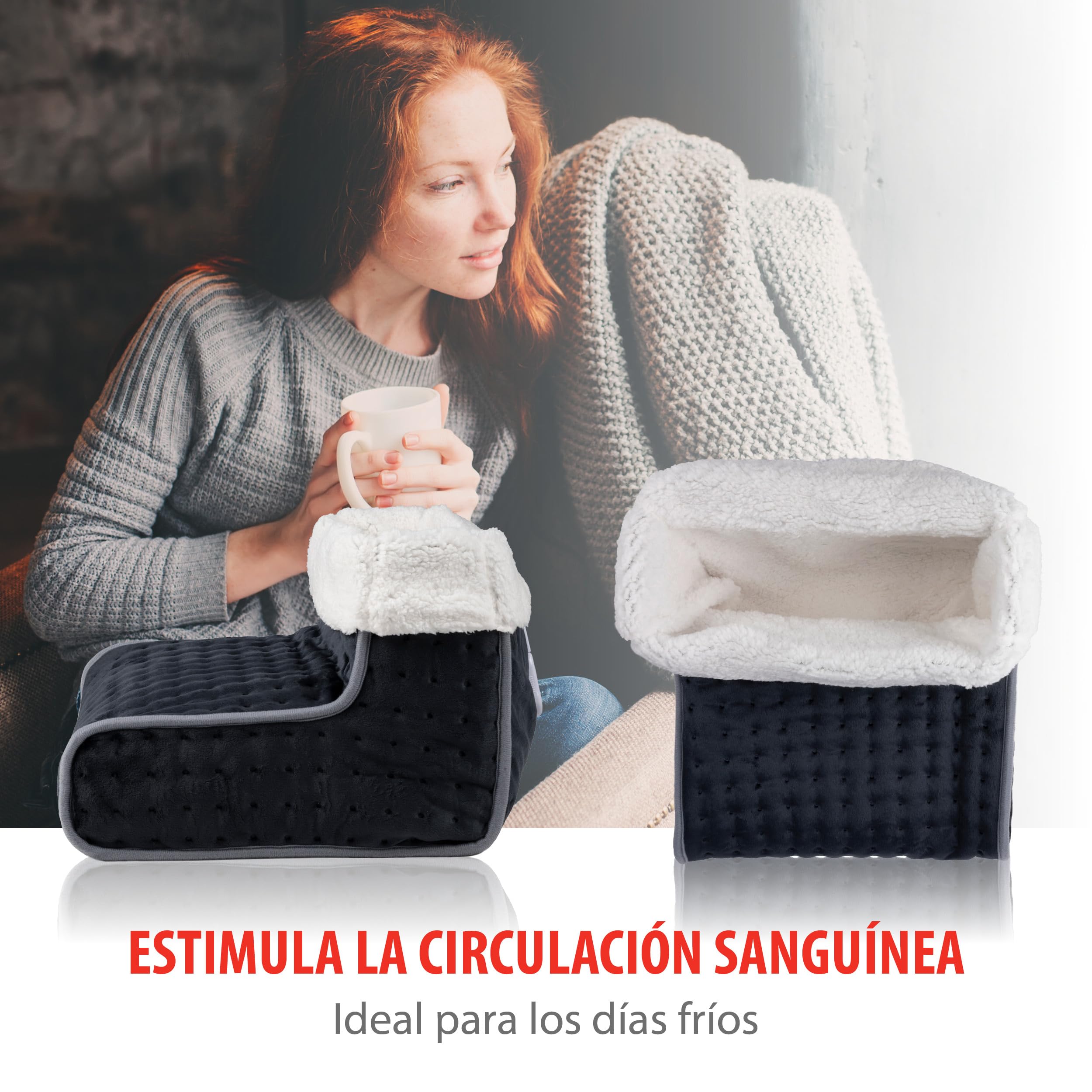 alpina Calentador de Pies Eléctrico - Calentador de Pies para el Cuidado de Los Pies - Cojin Caliuenta Pies - Calentador de Pies Lavable - 3 Niveles de Calor - Gris