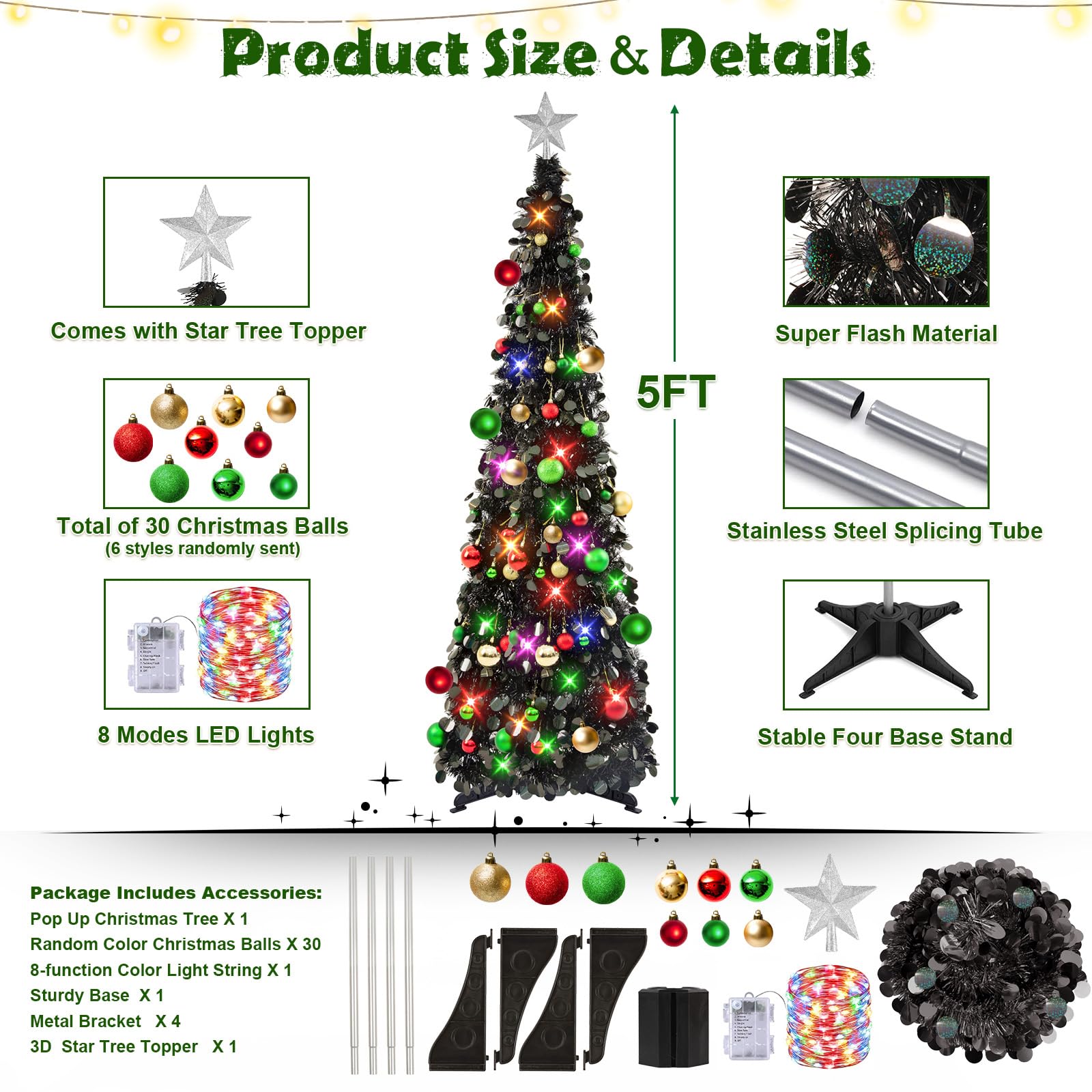 Albero di Natale artificiale FairyTrees 220cm Abete Rosso/Peccio