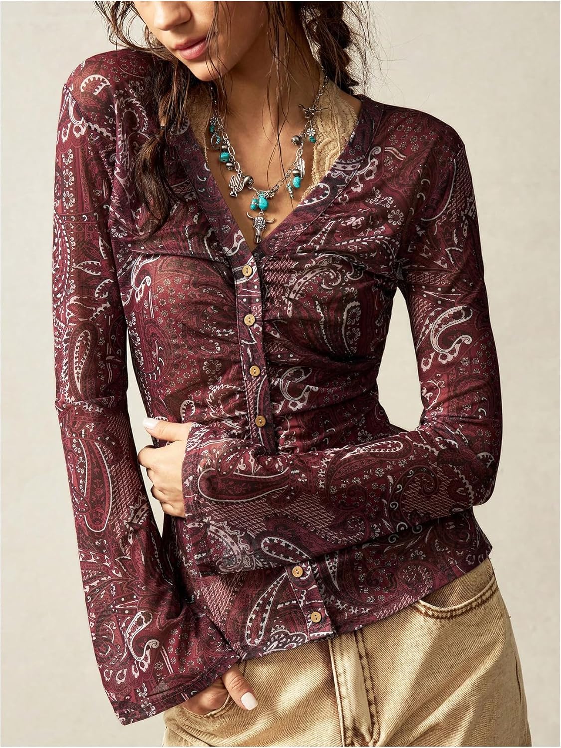 SweatyRocks Women's Long Sleeve Slim Fit Ruched Button Down Shirt Y2k Vintage Going Out Tops - Image 4