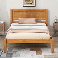 Vista 12 de Wood Bed Frame with Headboard,Wooden Twin Size Platform Bed with 11.8''H Under Beds Storage Space,Mid Century Modern Platform Beds with Wood Slat