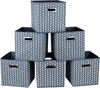 Fabric Cloth Storage Bins,Fabric Cube Organizer with Dual Handles Foldable Cube Storage Baskets for Home Bedroom Storage,Set of 6,(Grey Wave)