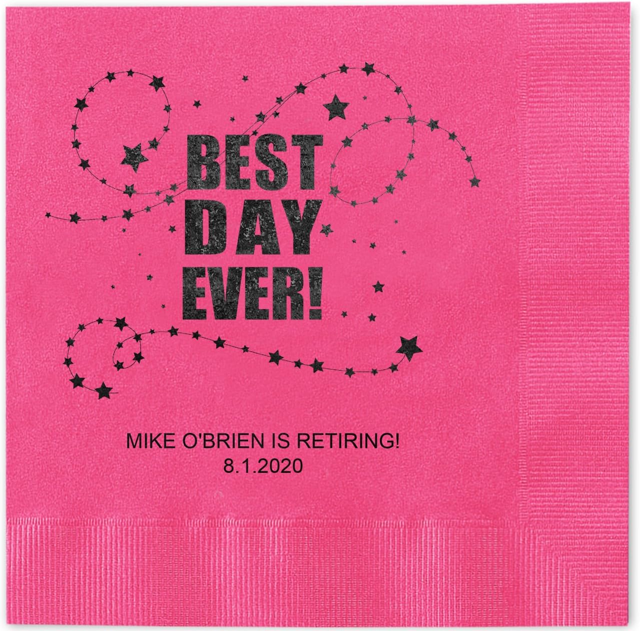 Best Day Ever Stars Personalized Luncheon Napkins - 100 Custom Printed Navy Blue Paper Coined Napkins with a choice of foil. 6 1/2'' x 6 1/2'' folded, Made in the USA