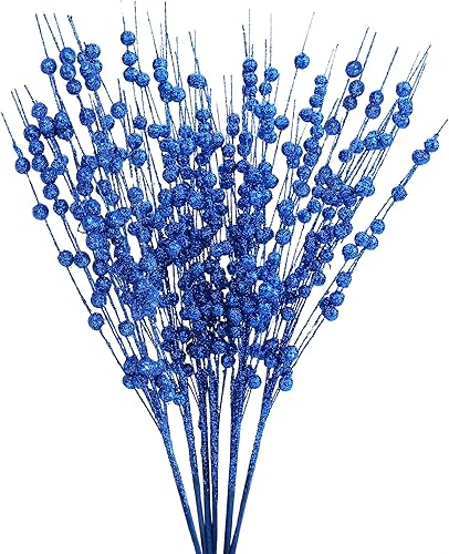 Miniatura 7 de Felice Arts Paquete de 6 tallos de bayas artificiales blancas con purpurina de 15.7 pulgadas, palillos de Navidad falsos decorativos con purpurina