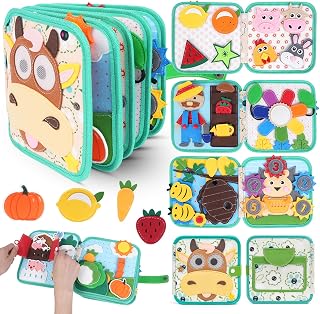 Cobelae Busy Book for Toddlers 1-3, Montessori Toys Busy Board for 1 Year Old, Felt Toddler Quiet Book, Educational Learning Sensory Activity Books, Kids Travel Toys Ages 1+, Gifts for Boys & Girls