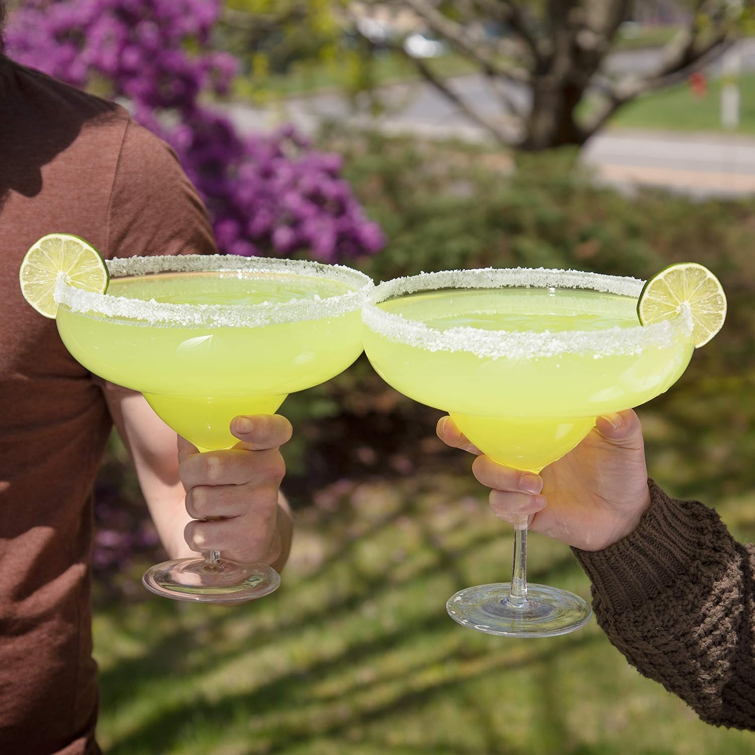SCS Direct Extra Large Giant Margarita Glasses 2 pack - 34 oz per Glass - Each Fits about 3 Typical Margaritas, Fun for Cinco de Mayo, Holidays, Birthdays or any Special Occassion, Great Gag Gift