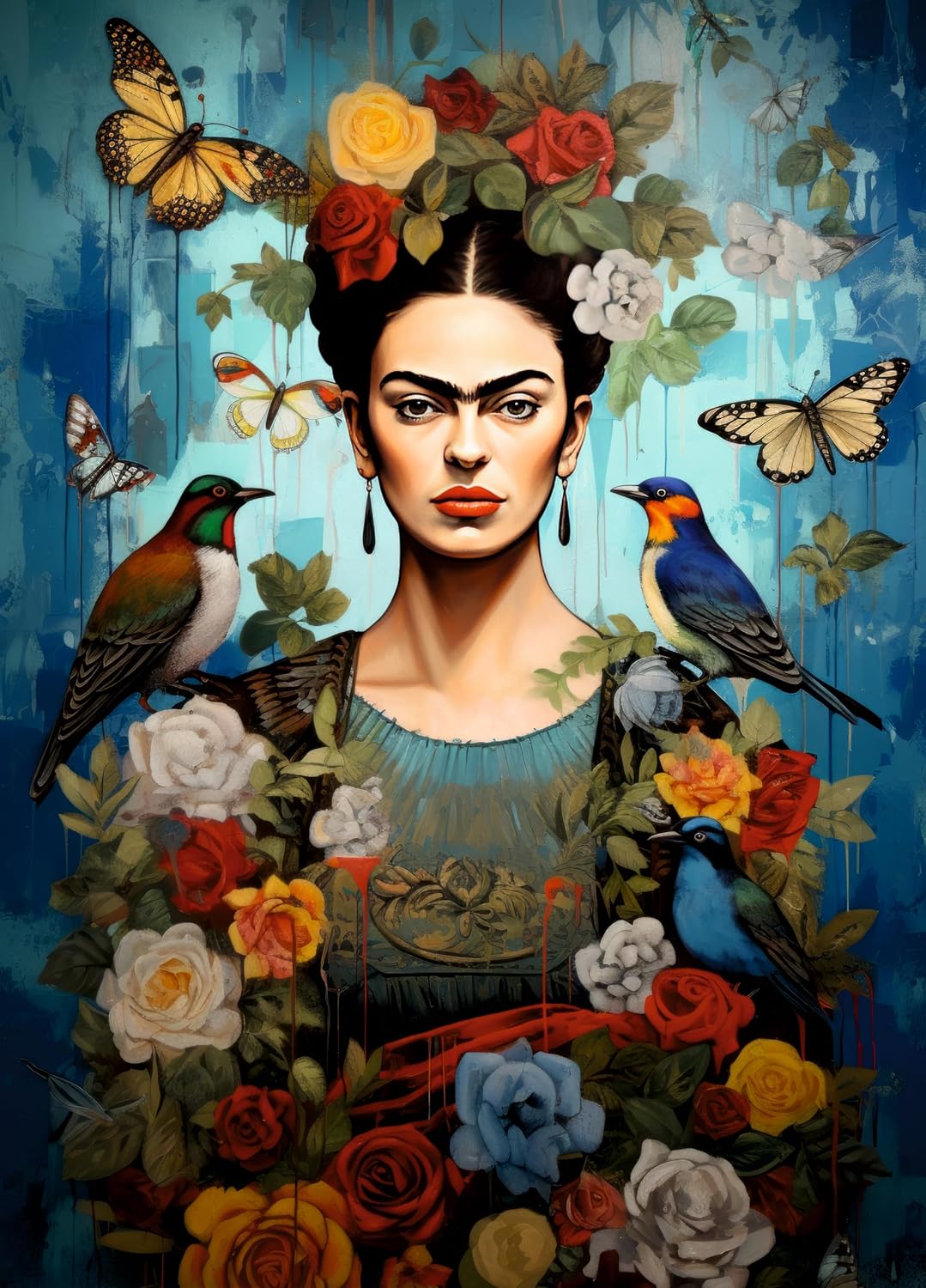 Frida in Blue Rice Papers, 11.5 x 16 inch – Decoupage Paper Design for Furniture, Mixed Media, Cards & Crafts, Decoupage by CRAFT KREATIVELY