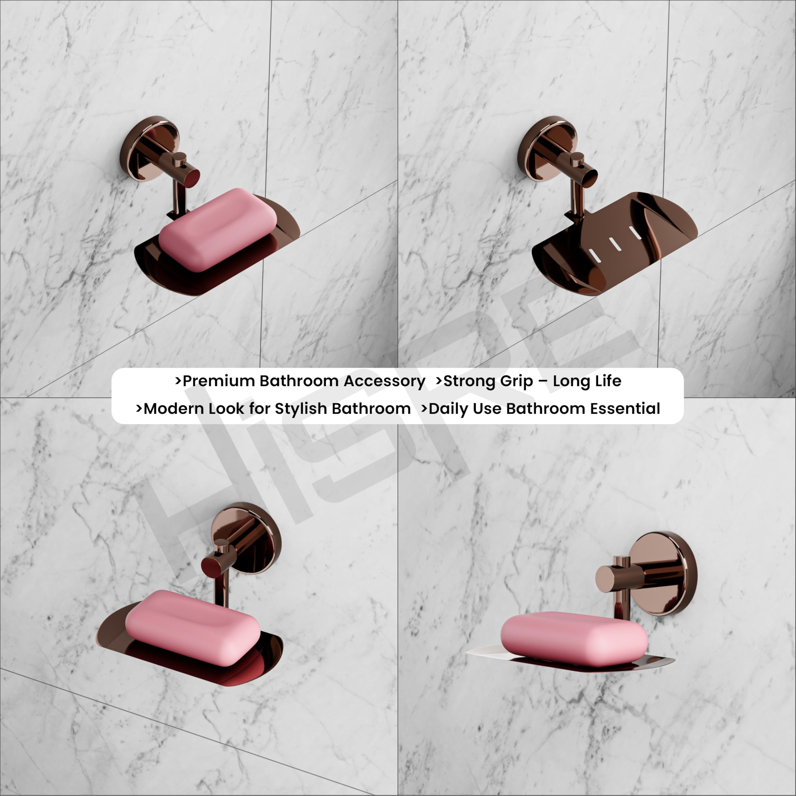 HISRE Wall-Mounted Soap Dish Holder | Premium Rose Gold Finish, Oval Soap Tray with Drainage, Modern Bathroom & Kitchen Soap Holder, photo 5 of 5