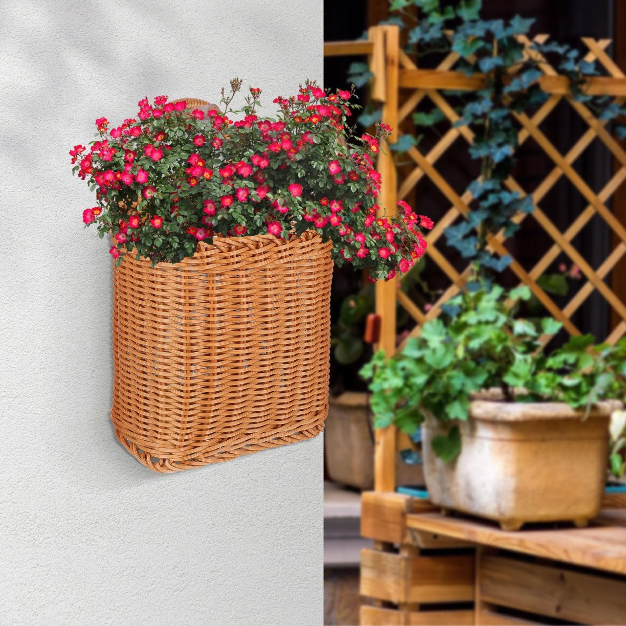 Woven Wall Basket: Plastic Woven Hanging Basket for Storage - Fruit Vegetable Rattan Box Potato Garlic Onion Pantry Storage Organizer for Front Door, Entryway and Farmhouse Home Decor