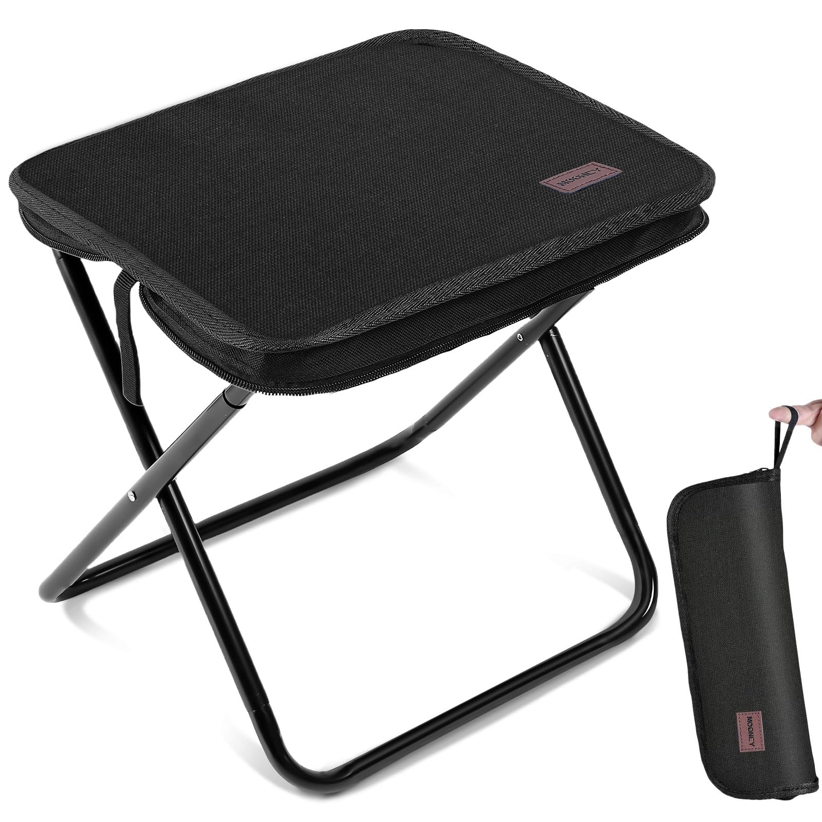 MOONCY Camping Stool, 33×26.5×32cm Folding Stools for Adults, Lightweight Mini Collapsible Stool for Hiking, Fishing and Picnic, Hold Up to 120kg, Black — image 1