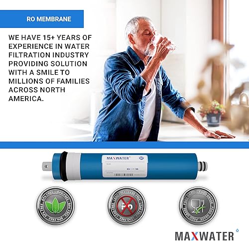 Miniatura 6 de Max Water Membrana de ósmosis inversa 50GPD  Reemplazo de membrana RO que se adapta al sistema purificador de agua potable de ósmosis inversa debajo