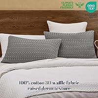 Vista 3 de PHF Juego de 2 fundas de almohada 100 % algodón con diseño de gofre, tamaño estándar, suaves, transpirables y agradables al tacto, fundas